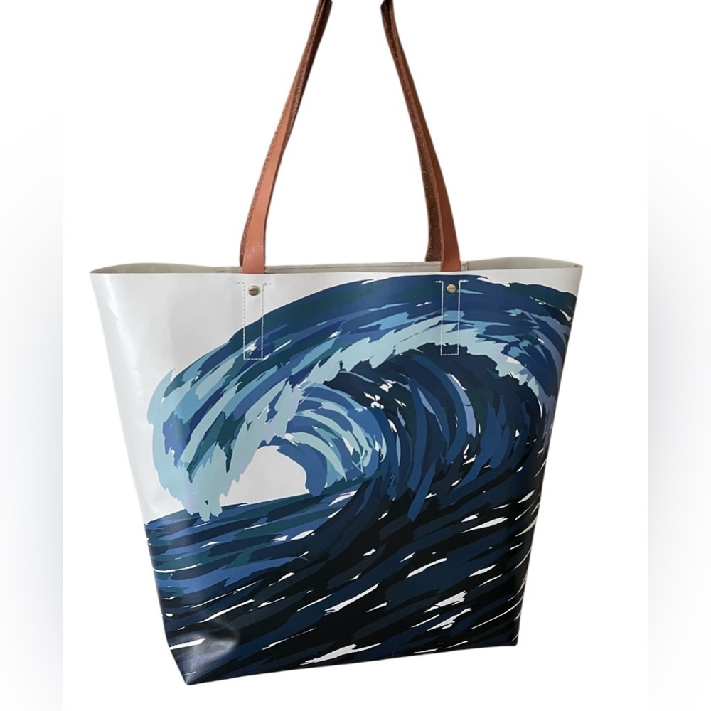 Kestrel High Tide Vinyl Tote Bag with Brown Leather Handles